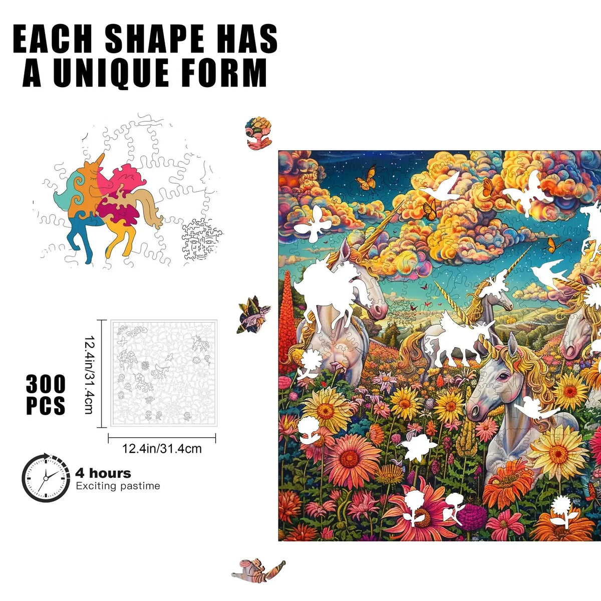 Unicorn Utopia 300 Piece Wooden Jigsaw Puzzle Trippy