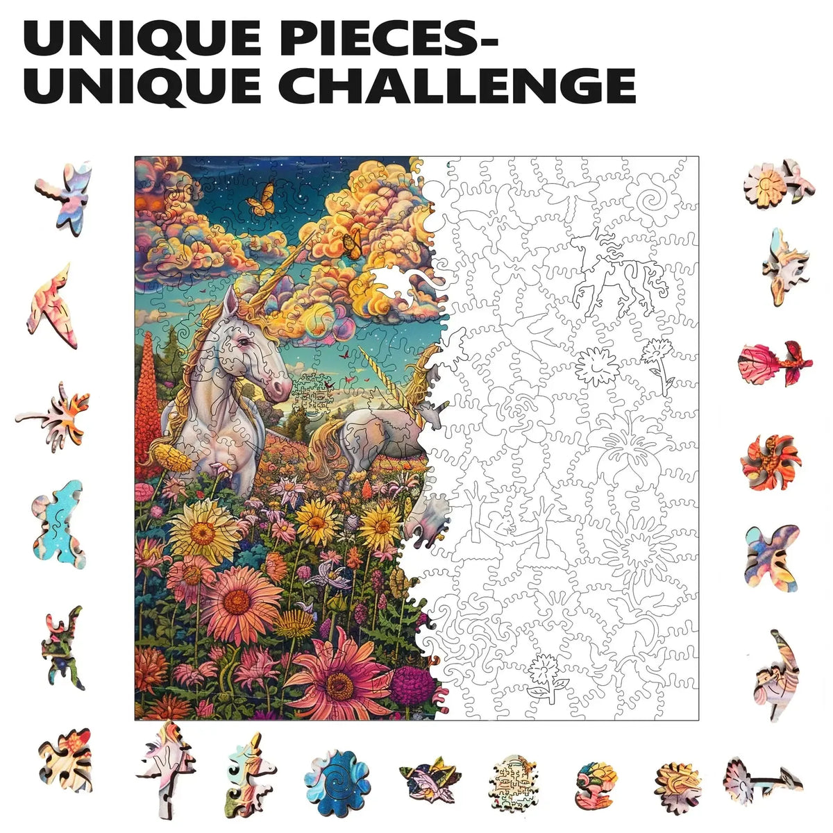 Unicorn Utopia 300 Piece Wooden Jigsaw Puzzle Trippy