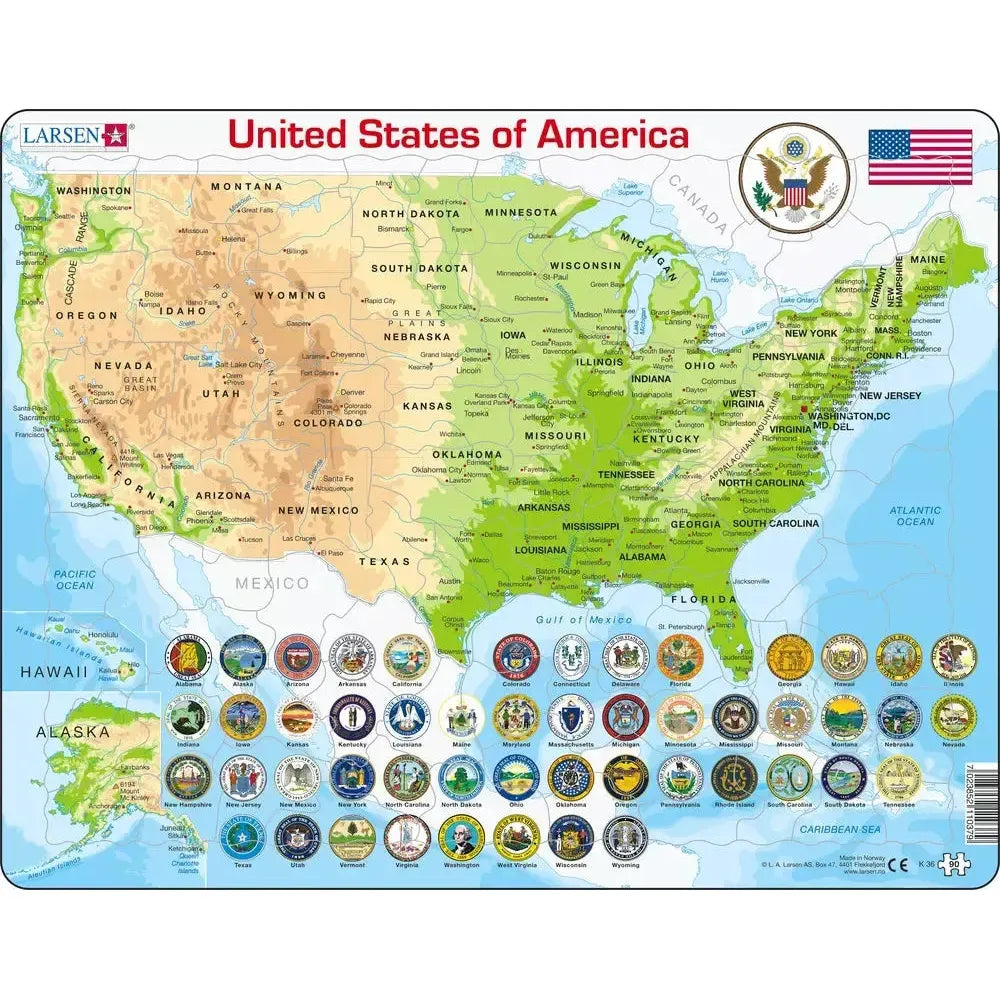 United States of America Map 90 Piece Tray Jigsaw Puzzle Larsen