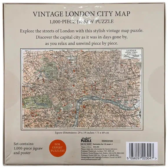 Vintage London City Map 1000 Piece Jigsaw Puzzle Professor Puzzle