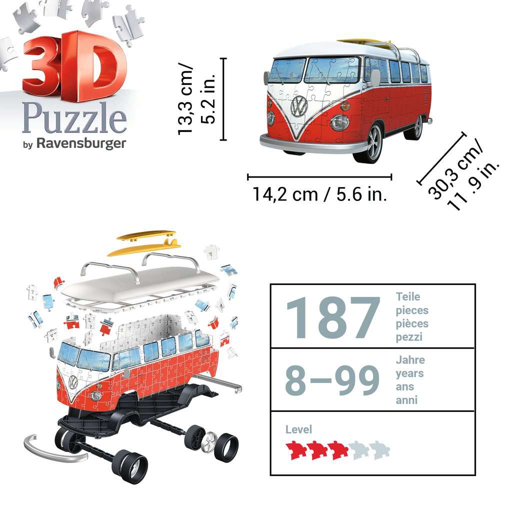 Volkswagen T1 Bus Surfer 187 Piece 3D Jigsaw Puzzle Ravensburger
