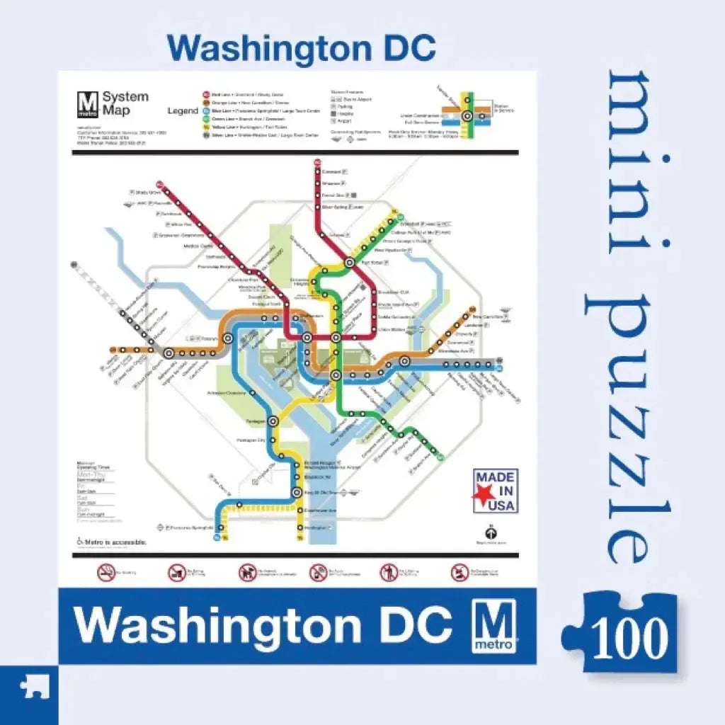 Washington DC Metro Map 100 Piece Mini Double-Sided Jigsaw Puzzle NYPC