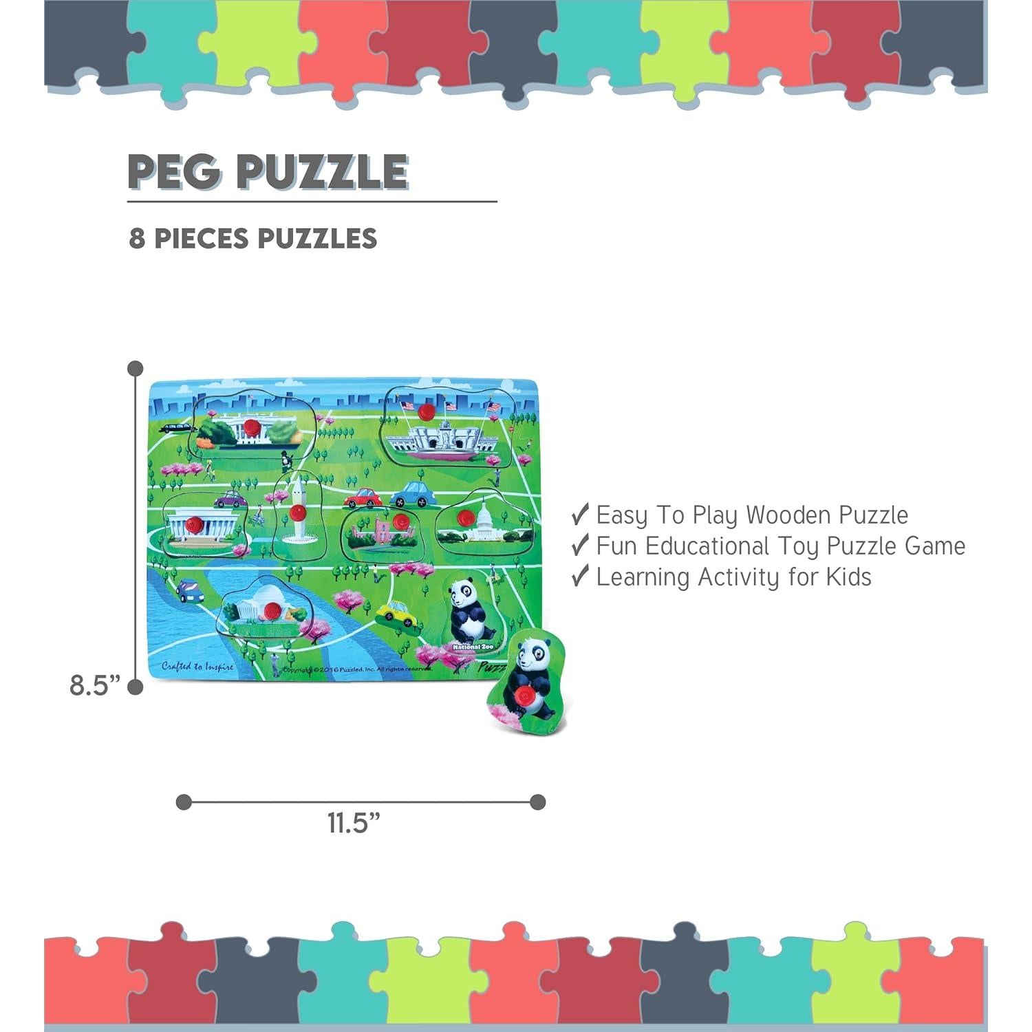 Washington DC Monuments 8 Piece Wooden Peg Puzzle Puzzled