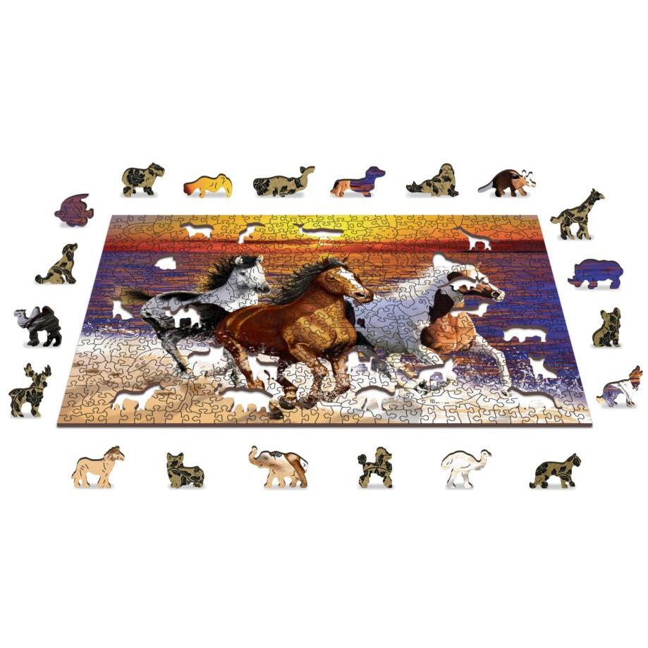 Wild Horses on the Beach 505 Piece Wood Jigsaw Puzzle Wooden City