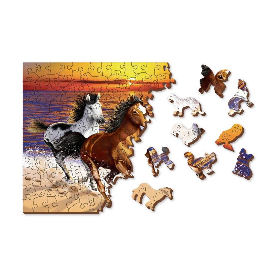 Wild Horses on the Beach 505 Piece Wood Jigsaw Puzzle Wooden City