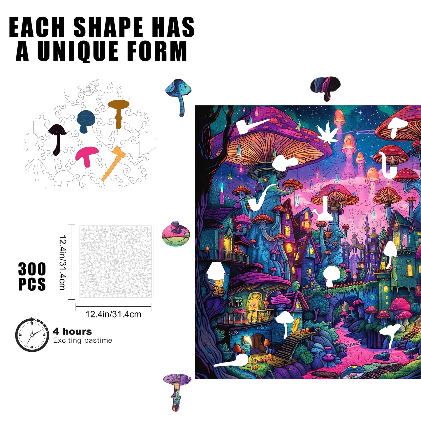 Shroomopolis 300 Piece Wooden Jigsaw Puzzle Trippy