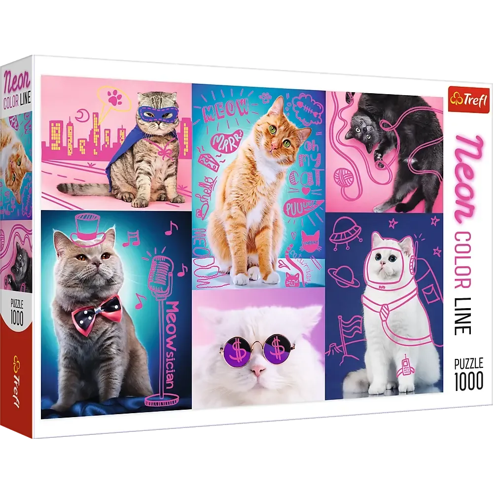 Super Cats Neon Line 1000 Piece Panoramic Jigsaw Puzzle Trefl