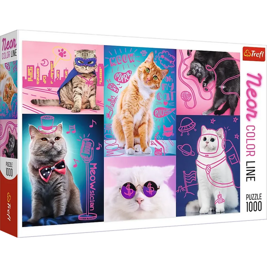 Super Cats Neon Line 1000 Piece Panoramic Jigsaw Puzzle Trefl