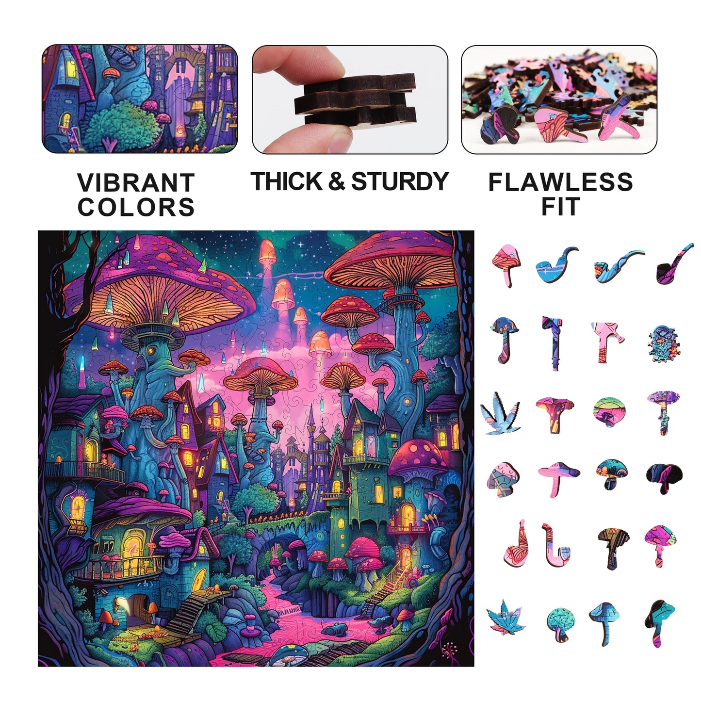 Shroomopolis 300 Piece Wooden Jigsaw Puzzle Trippy