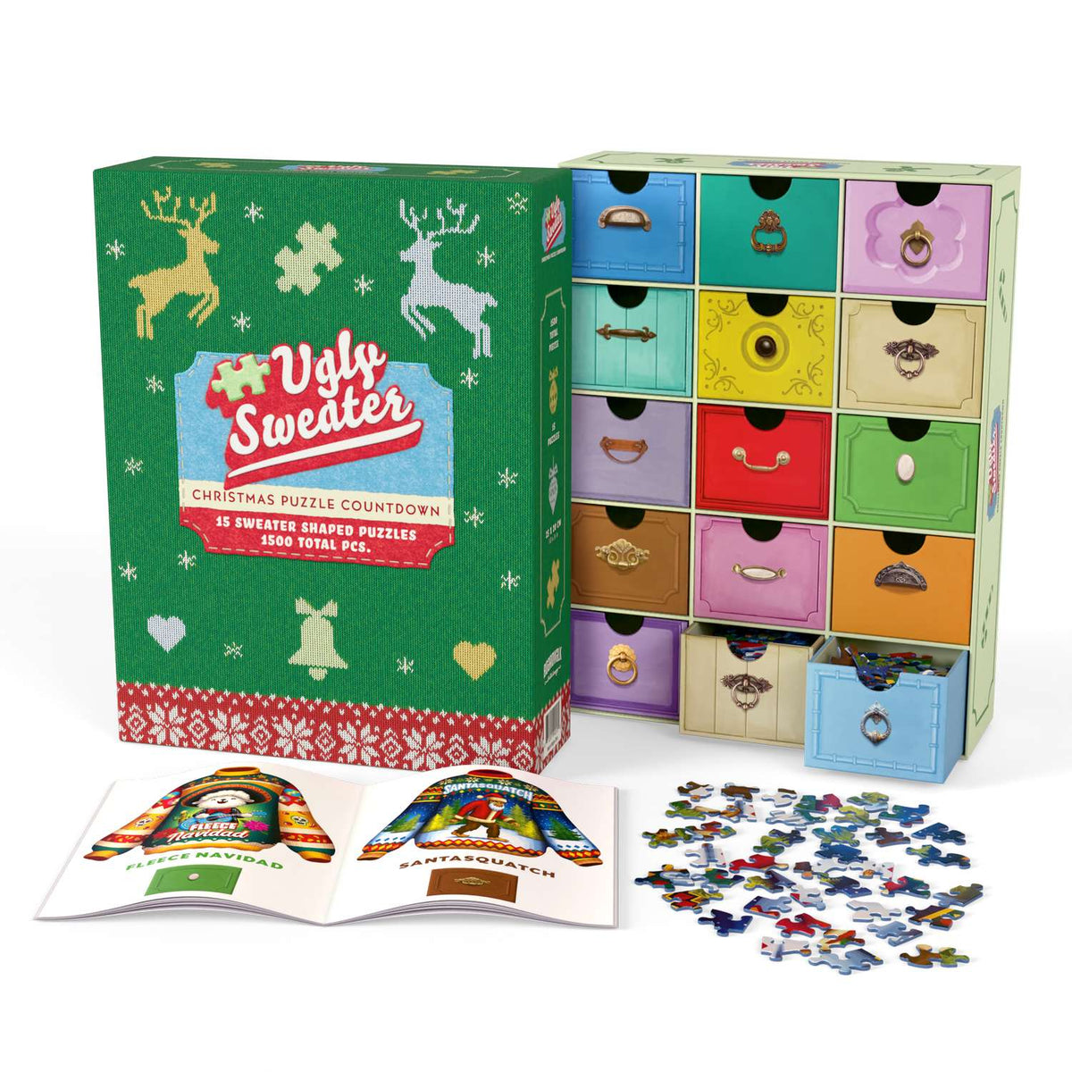 Ugly Sweater Christmas Advent - 15 Set of 100 Piece Mini Jigsaw Puzzles Boardwalk