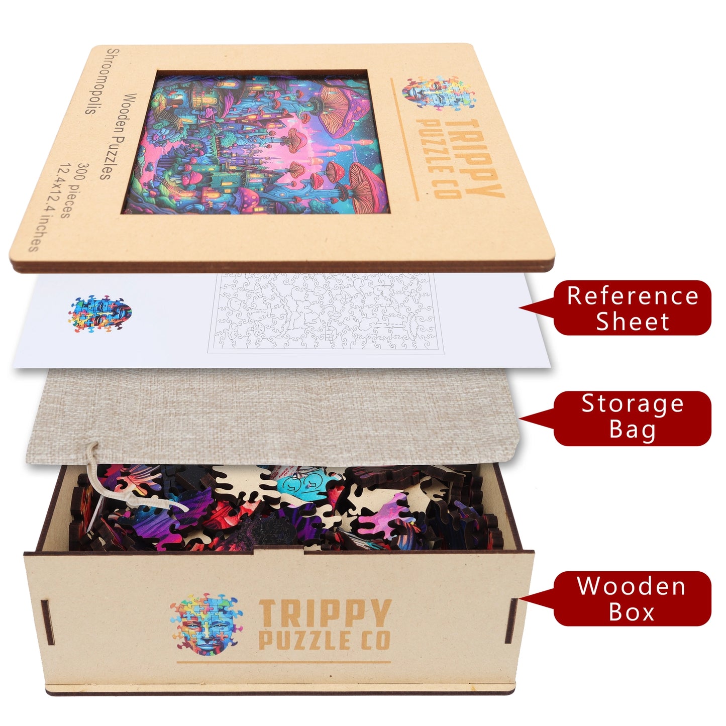 Shroomopolis 300 Piece Wooden Jigsaw Puzzle Trippy