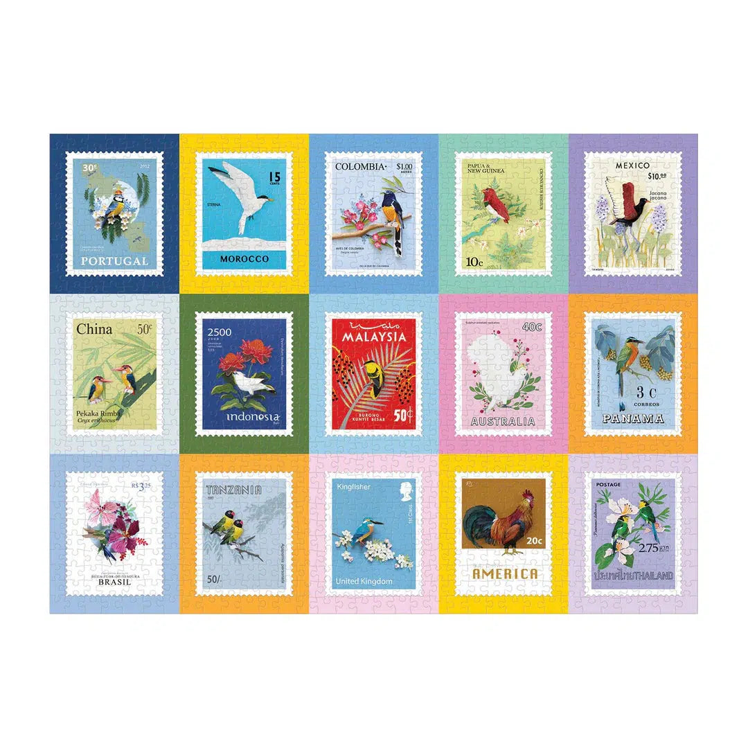 Birds of the World Stamps 1000 Piece Jigsaw Puzzle Galison