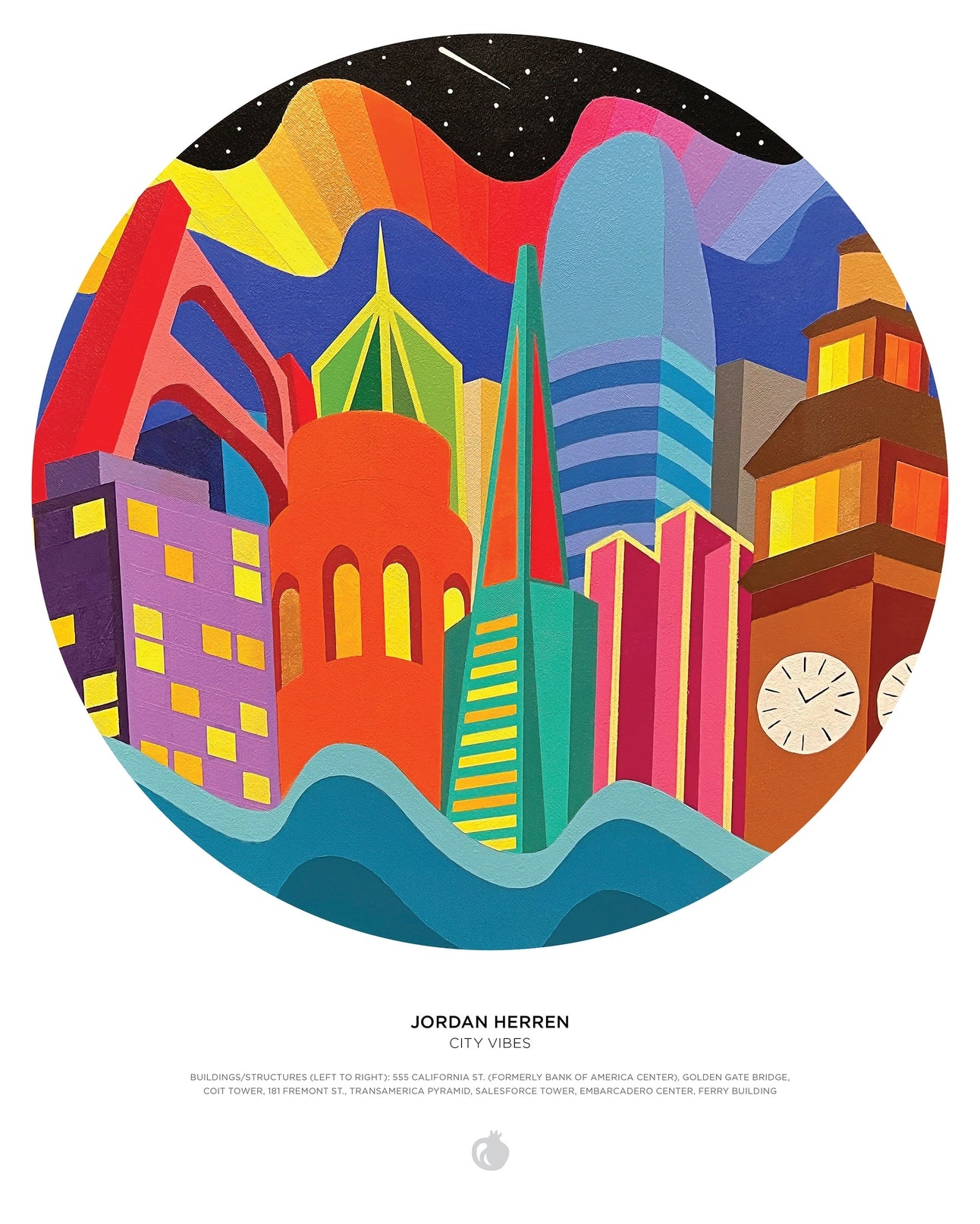 City Vibes by Jordan Herren 500 Piece Round Jigsaw Puzzle Pomegranate