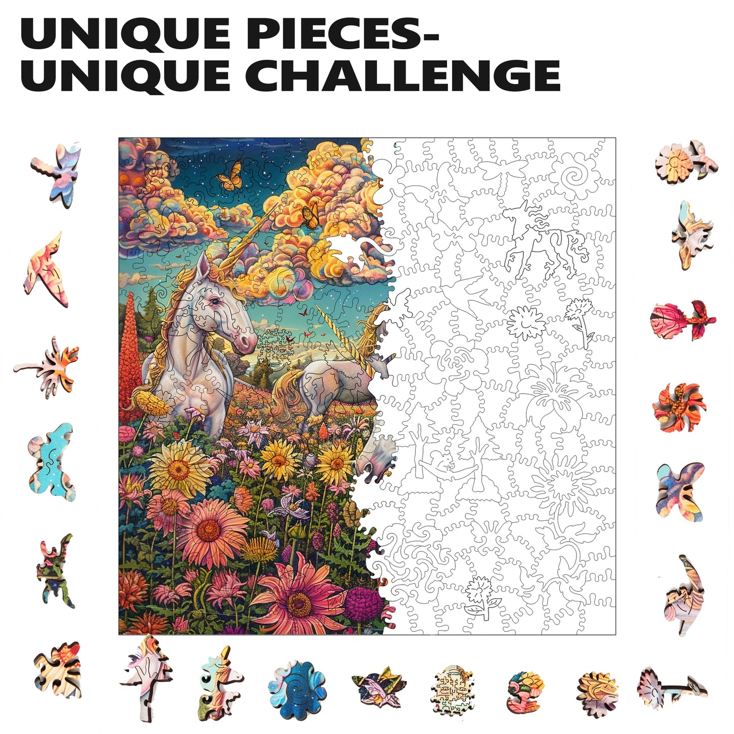 Unicorn Utopia 300 Piece Wooden Jigsaw Puzzle Trippy