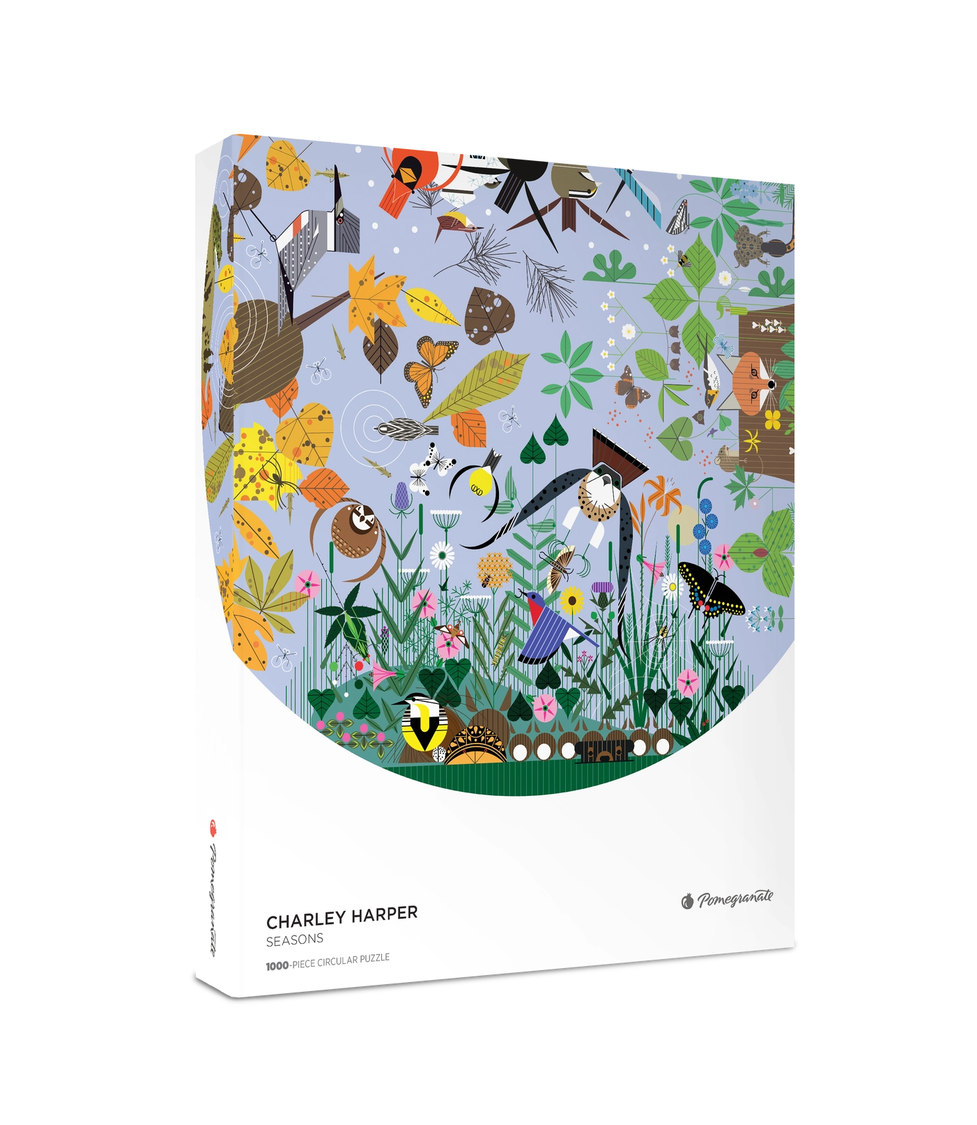 Seasons by Charley Harper 1000 Piece Round Jigsaw Puzzle Pomegranate