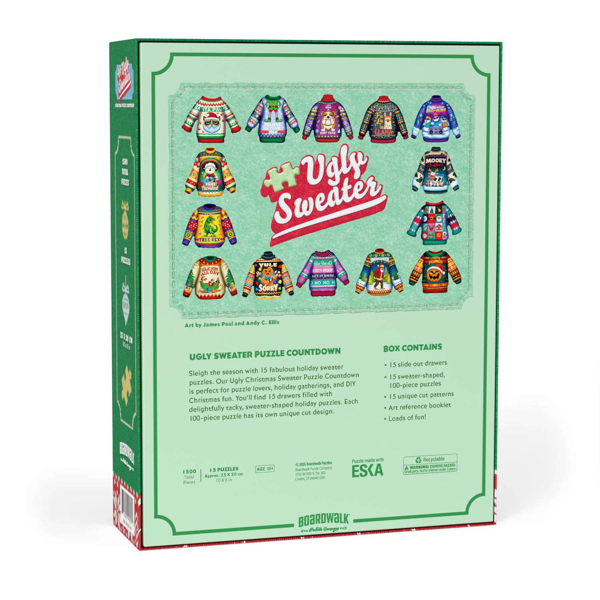 Ugly Sweater Christmas Advent - 15 Set of 100 Piece Mini Jigsaw Puzzles Boardwalk