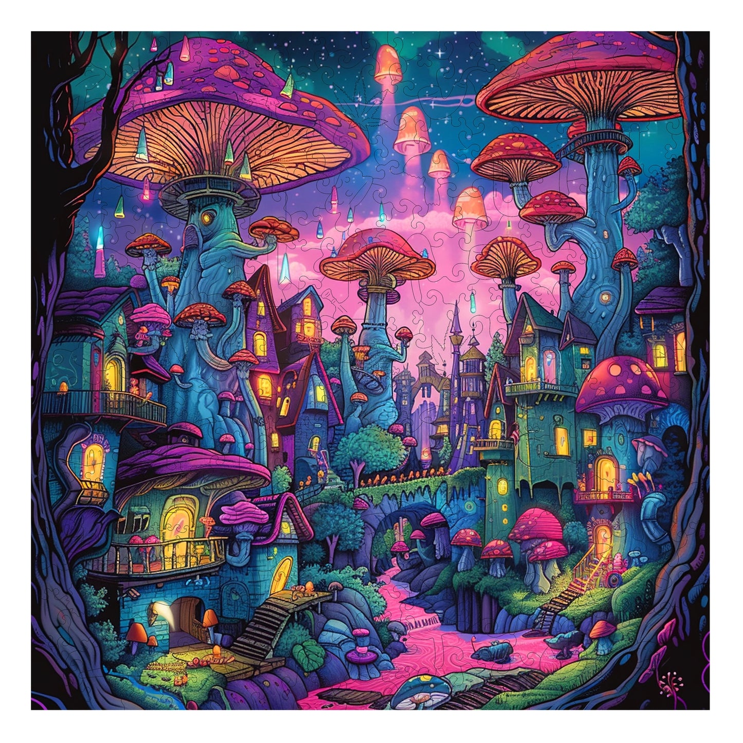 Shroomopolis 300 Piece Wooden Jigsaw Puzzle Trippy