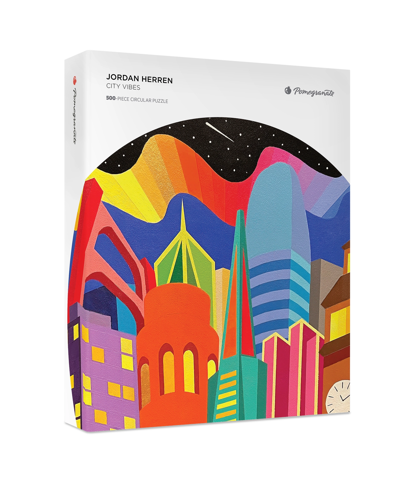 City Vibes by Jordan Herren 500 Piece Round Jigsaw Puzzle Pomegranate