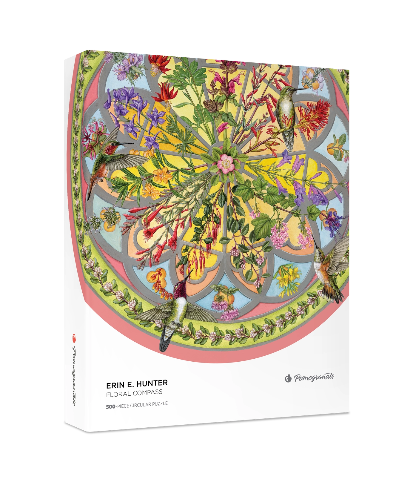 Floral Compass by Erin E. Hunter 500 Piece Round Jigsaw Puzzle Pomegranate