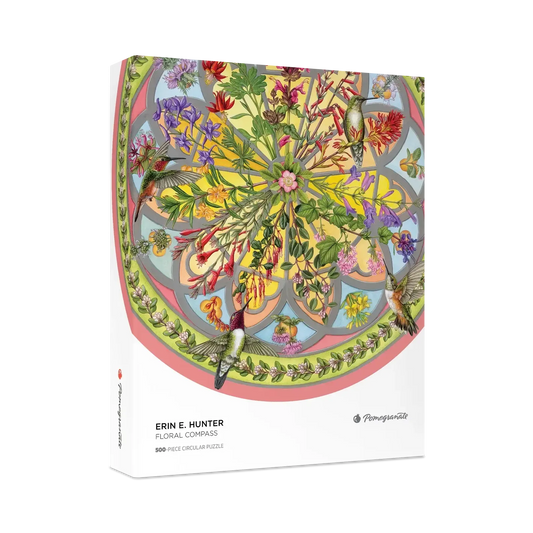 Floral Compass by Erin E. Hunter 500 Piece Round Jigsaw Puzzle Pomegranate