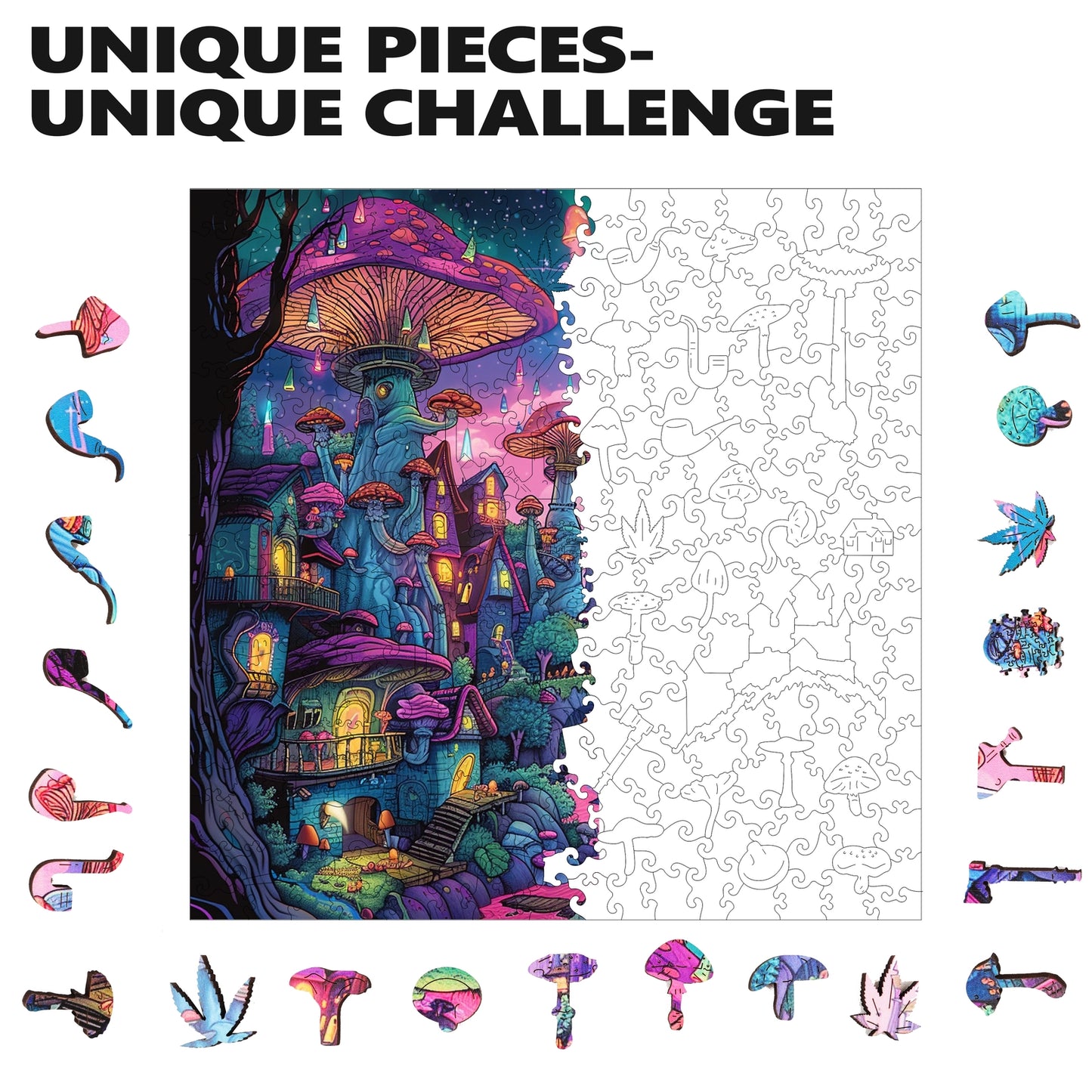 Shroomopolis 300 Piece Wooden Jigsaw Puzzle Trippy